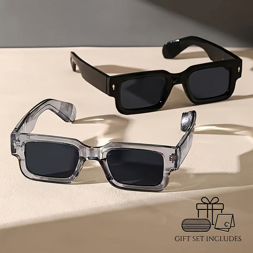 Chunky Square Retro Fashion Glasses 2-Pack - Bold Thick Frame UV400 Eyewear for Men Women, Nightlife Parties, Raves, Festivals, Halloween Costumes & Everyday Statement Look