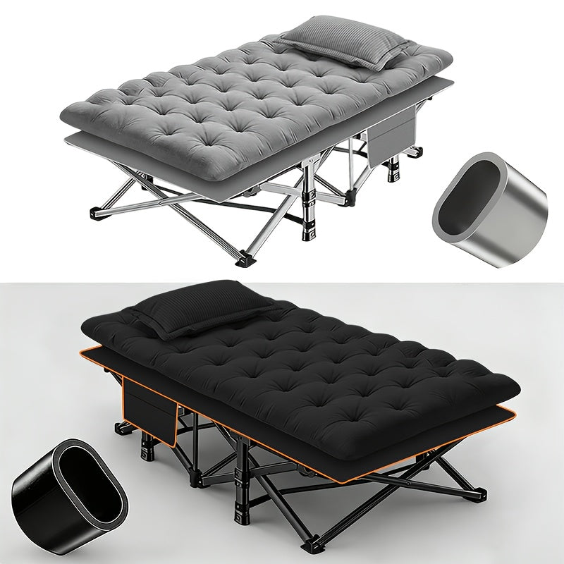 Folding Camping Bed with Mattress & Side Pockets – Heavy Duty Portable Cot for Adults, Foldable Guest Bed for Camping Outdoor Courtyard Terrace Office Guest Room