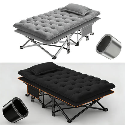 Folding Camping Bed with Mattress & Side Pockets – Heavy Duty Portable Cot for Adults, Foldable Guest Bed for Camping Outdoor Courtyard Terrace Office Guest Room