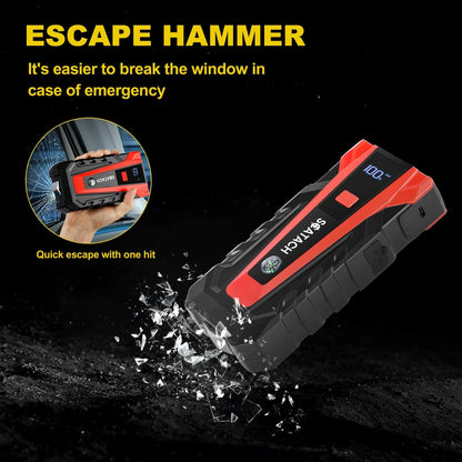 Car Jump Starter with Air Pump & Digital Tire Pressure Gauge – 12V Portable Emergency Starter for Cars, Trucks, SUV, RV & Motorcycles, LED Display, SOS Light & Window Breaker