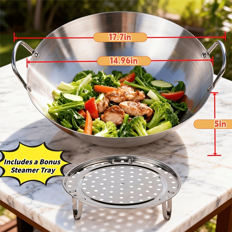Stainless Steel Non-Stick Skillet Frying Pan 201 Heavy Duty - Camping Open Fire Cookware for Home Kitchen Restaurant Stir Fry Boil 3 Sizes