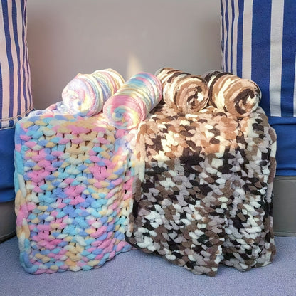 Chunky Chenille Yarn 2 Skeins 500g Hand Knitting Blanket Crochet Multicolor Striped Soft Polyester Extra Thick Plush DIY Gift for Women Men