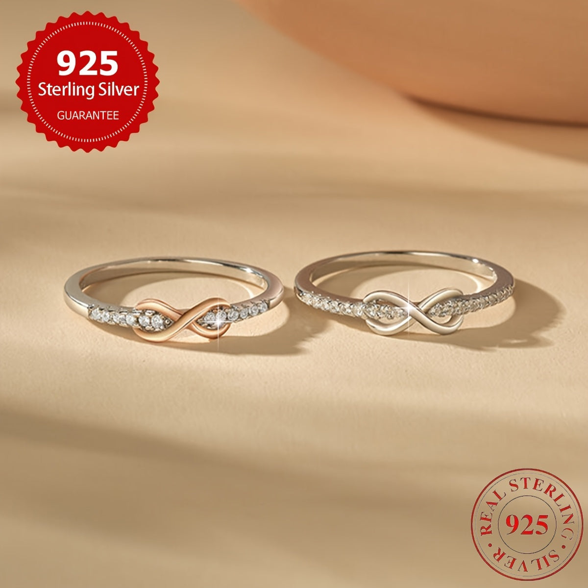 S925 Sterling Silver Lucky 8 Ring for Women – Cubic Zirconia Inlay, Two-Tone Color Separation Design, Elegant Stackable Band, Sizes 5-10, Exquisite Wedding & Gift Jewelry