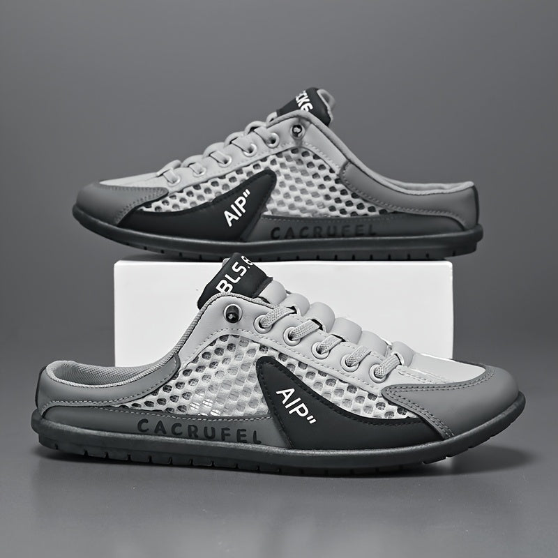 Men's Slip-On Breathable Non-Slip Casual Shoes – Summer Color Block Round Toe Loafers for Outdoor Walking, Camping & Everyday Wear, Lightweight Comfort Shoes in Beige & Grey, Sizes US 6–11.5