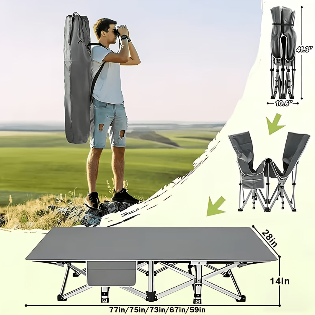 Heavy Duty Folding Camping Cot up to 700LBS – Extra Large 59"/75" Thickened Folding Bed with Mattress, Ergonomic Sturdy Frame, Portable Guest Bed & Patio Sofa for Camping, Hiking & Home Use – Black & Gray