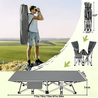 Heavy Duty Folding Camping Cot up to 700LBS – Extra Large 59"/75" Thickened Folding Bed with Mattress, Ergonomic Sturdy Frame, Portable Guest Bed & Patio Sofa for Camping, Hiking & Home Use – Black & Gray