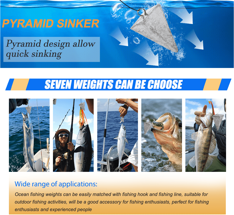 Pyramid Fishing Sinkers – Saltwater & Freshwater Surf Fishing Weights, Strong Hold in Current, Sizes 1oz to 10oz, Multi-Pack Tackle for Pompano, Bass, Drum & More