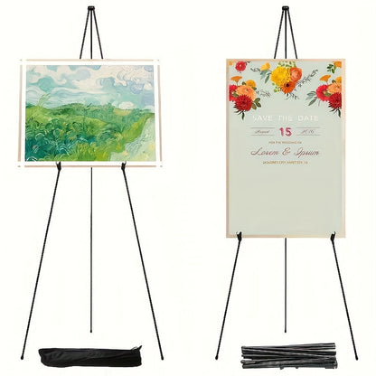 63 Inch Portable Floor Easel Stand Metal Tripod with Carry Bag Wedding Sign Poster Display Quick Assembly Black Gold 1 or 2 Pack