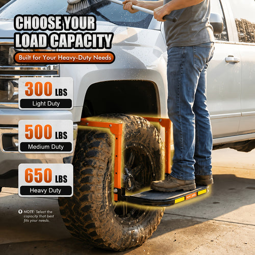 Foldable Tire Steps Anti-Slip for Truck SUV Trailer – Adjustable Height, 300/500/650 LB Load Capacity, Fits Tires Up to 13.5" Wide, Portable Tire Step Stool