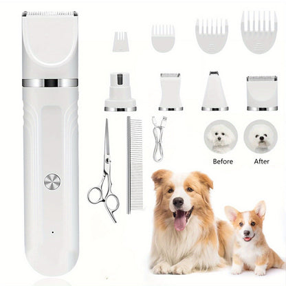 6-in-1 Rechargeable Pet Grooming Kit for Dogs & Cats – Cordless Hair Clipper, Steel Scissors, Comb & Shaver Set for Thick Coats, USB Charging
