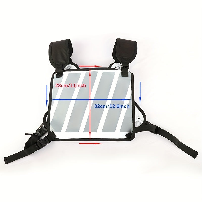 Reflective Chest Bag Running Vest Pack Lightweight Adjustable Crossbody Sling Bag for Men Women – Waterproof Sport Chest Pack for Cycling Hiking Skiing with Headphone Hole, Black & White