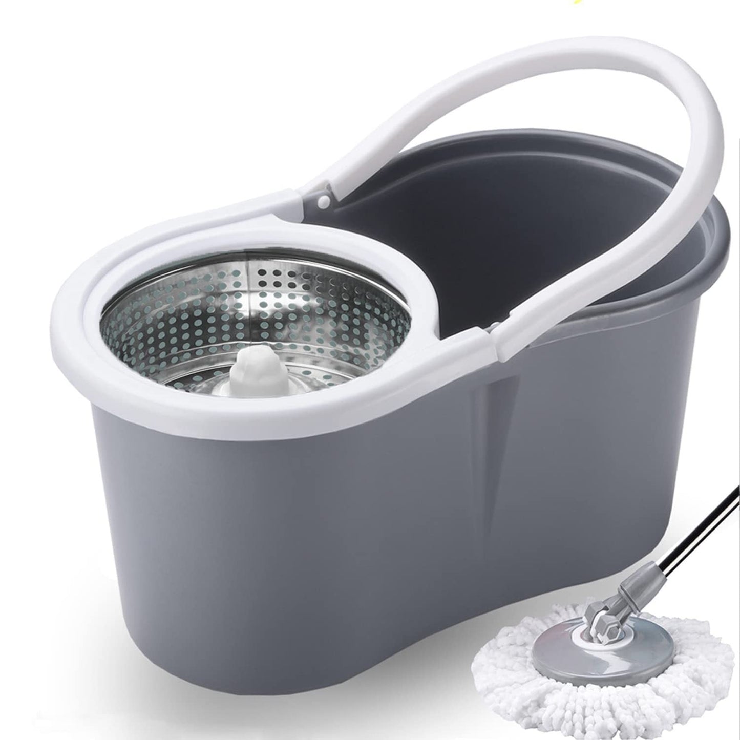 360° Spin Mop and Bucket Set with Wringer – Microfiber Mop Refills, Stainless Steel Extended Handle, Separate Compartment, Floor Cleaning System