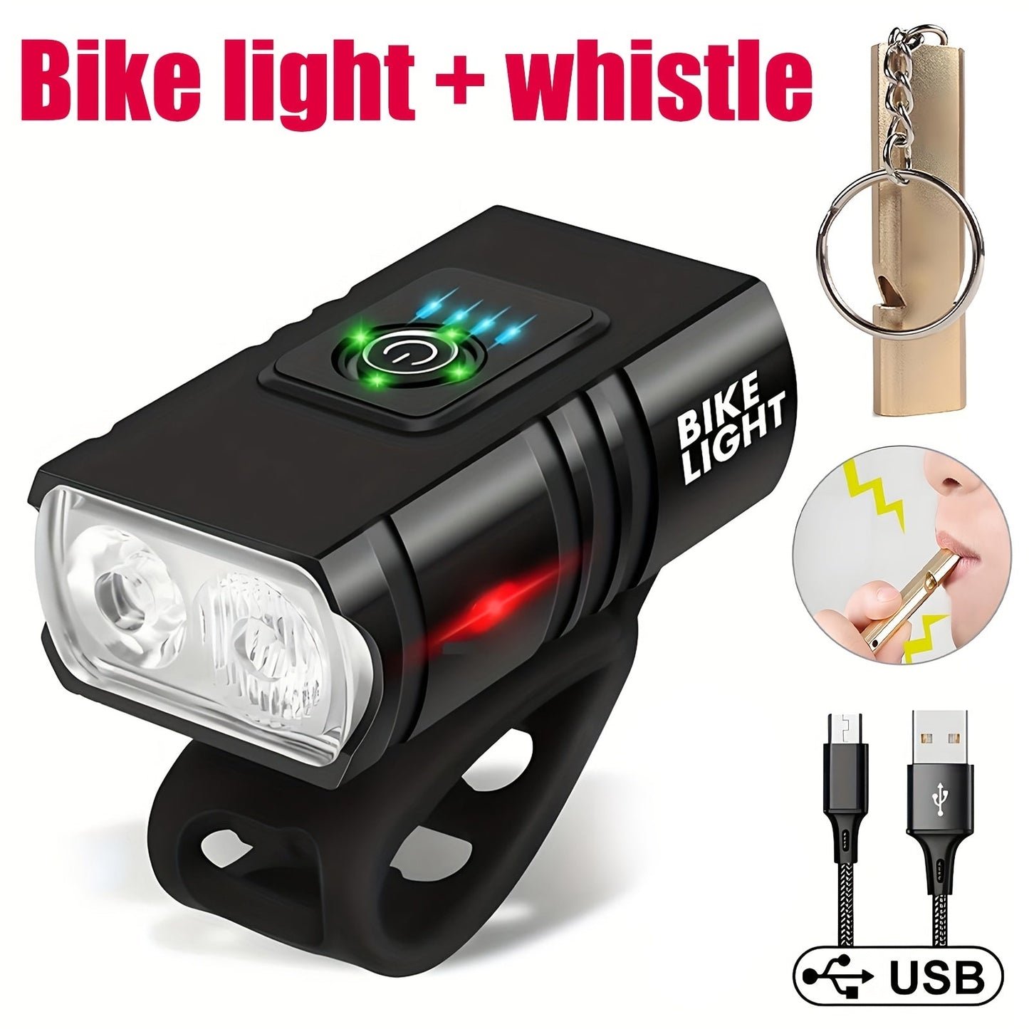 LED Bike Light Set USB-C Rechargeable 1500 Lumen – Front & Rear Bicycle Lights, 6+4 Modes, Waterproof, Power Display, Fast Charging, Safe Night Cycling Light for Road Mountain Bike