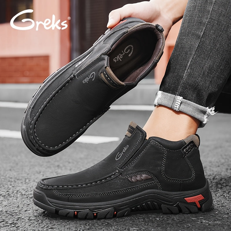 GREKS Men's Hand Stitched Slip-On Ankle Boots Casual Moccasin Chukka Loafers Non-Slip Sole for Outdoor Hiking Driving Daily Wear – Comfortable Lightweight Men's Shoes