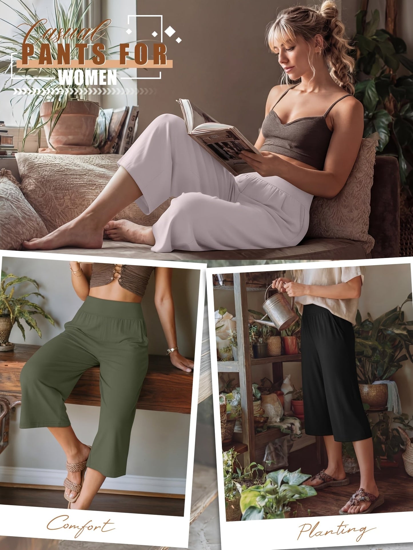 Women's Capri Pants 3-Pack – Loose Lounge Cropped Sweatpants Joggers with Pockets & Elastic Waist, Yoga Capri for Spring Summer Fall Casual Weekend Wear