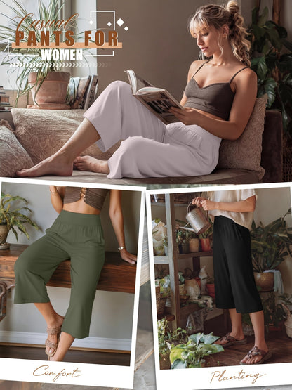 Women's Capri Pants 3-Pack – Loose Lounge Cropped Sweatpants Joggers with Pockets & Elastic Waist, Yoga Capri for Spring Summer Fall Casual Weekend Wear