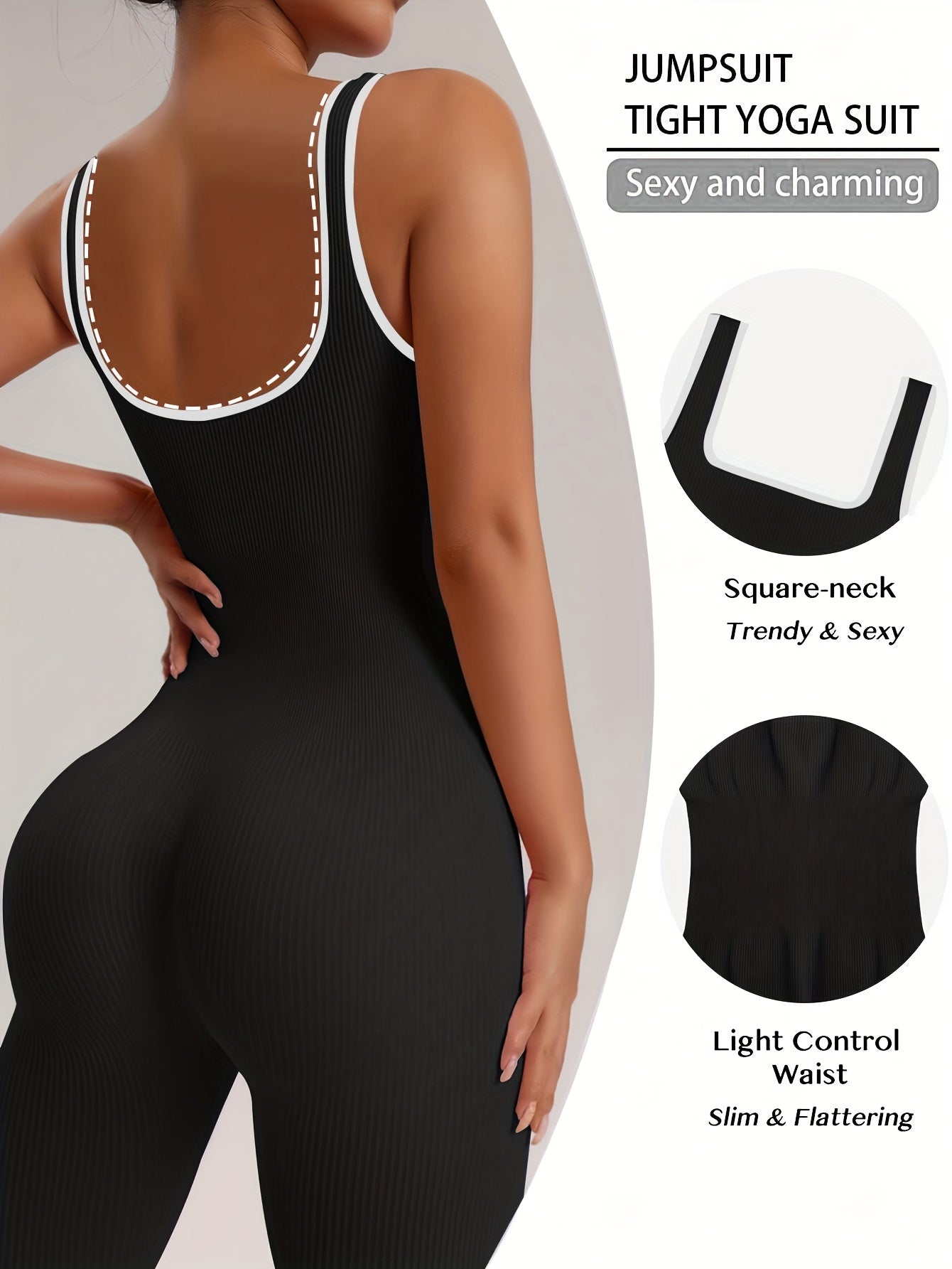 Women's Sleeveless Square Collar Jumpsuit – 90% Nylon Stretch Fabric, Thick & Opaque Active Wear for Yoga, Pilates, Running, Fitness & Everyday Events, Sizes S-XL, Multiple Colors