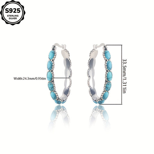 925 Sterling Silver Turquoise Stud Earrings – Bohemian Retro Hypoallergenic Earrings for Women, Charming Gemstone Studs for Daily Wear, Gift for Ladies – Mother's Day, Valentine's Day, Birthday & Anniversary