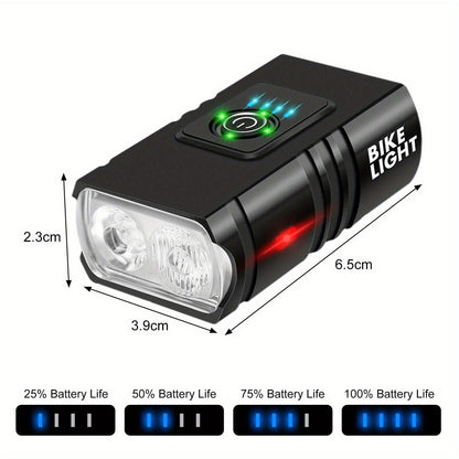 LED Bike Light Set USB-C Rechargeable 1500 Lumen – Front & Rear Bicycle Lights, 6+4 Modes, Waterproof, Power Display, Fast Charging, Safe Night Cycling Light for Road Mountain Bike