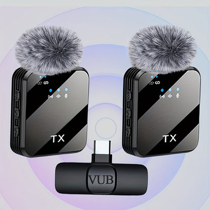 2-in-1 Wireless Lavalier Microphone USB-C with Intelligent Noise Cancellation, Omnidirectional Condenser Mic & Pom-Pom Windshield – Plug & Play Clip-On Lapel Mic for Live Streaming, Interviews, Vlogging & Content Creation on iPhone & Android