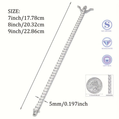 925 Sterling Silver 5mm Moissanite Tennis Bracelet – Sparkling Lab Diamond Hip Hop Luxury Jewelry Gift for Women, Banquet Wedding Anniversary Birthday Christmas Mother's Day