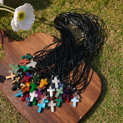 50pcs Natural Stone Cross Pendant and Necklace DIY Set – 25 Colorful Stone Cross Charms + 25 Black Chains for Jewelry Making Bracelets Earrings Craft Teen Gift
