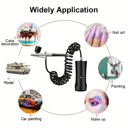 Cordless Airbrush Kit with Compressor Rechargeable 0.3mm Nozzle 3-Speed Pressure – Portable Airbrush Set for Makeup, Nail Art, Cake Decorating, Model Painting & Body Art