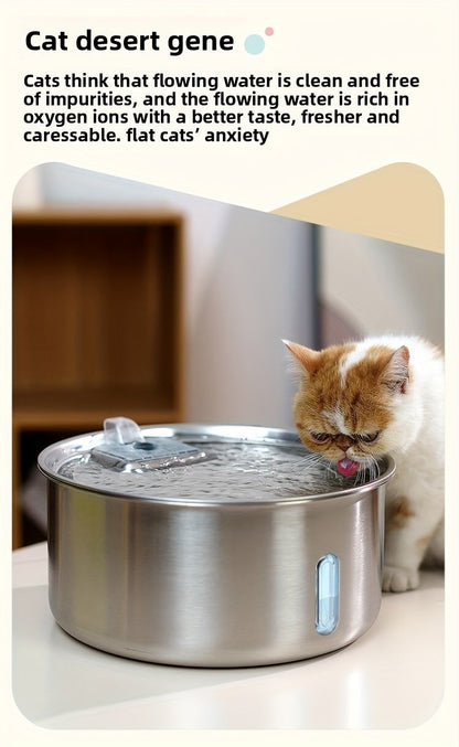 Stainless Steel Pet Water Fountain 236oz 7L Automatic Cat & Dog Water Dispenser with Replacement Filters USB Powered Water Level Window – FT007 Model