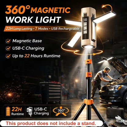 Extendable Magnetic LED Work Light Rechargeable – 7 Lighting Modes, 360° Adjustable Foldable Inspection Light for Auto Repair, Machinery, Camping, Hiking, Fishing & Emergencies