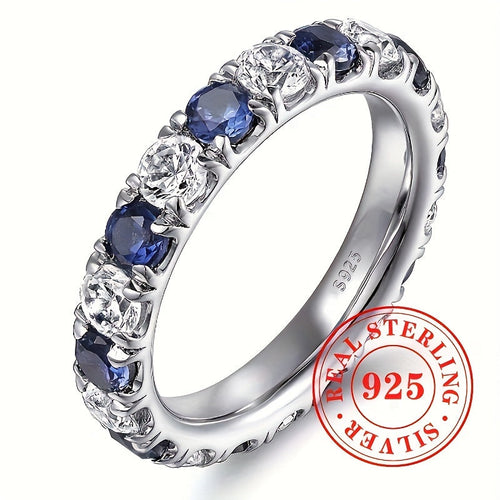 925 Sterling Silver Blue & White Synthetic Zirconia Ring for Women – Elegant Vacation Party Jewelry, Valentine's Day Anniversary Birthday Gift to Express Infinite Love