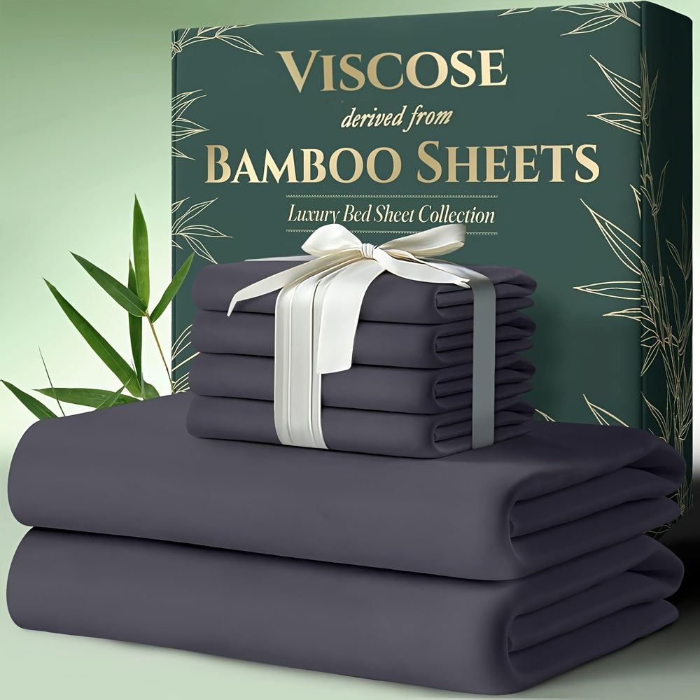 Cooling Bamboo Bed Sheets Set 6-Piece Ultra Soft 17 Inch Deep Pocket Double Stitching Cooling Fiber for Hot Sleepers – Twin Full Queen King in 16 Colors