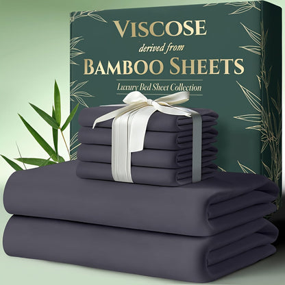 Cooling Bamboo Bed Sheets Set 6-Piece Ultra Soft 17 Inch Deep Pocket Double Stitching Cooling Fiber for Hot Sleepers – Twin Full Queen King in 16 Colors