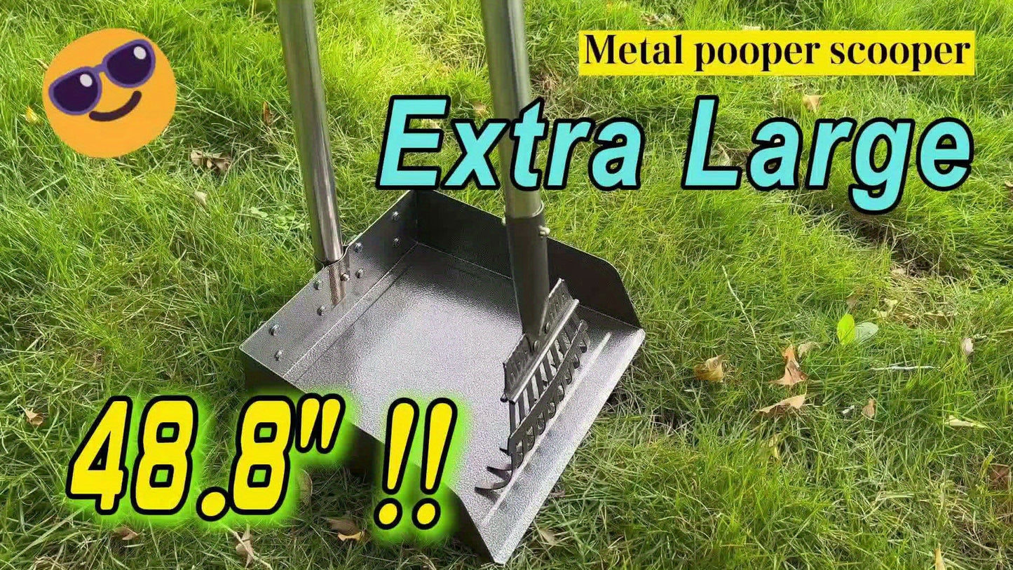 Heavy-Duty Dog Pooper Scooper with 48" Extended Handle – Stainless Steel Swivel Tray, Rake & Spade Set for Grass, Dirt & Gravel, No-Bend Pet Waste Removal for All Dog Sizes (2/3 Piece Set)