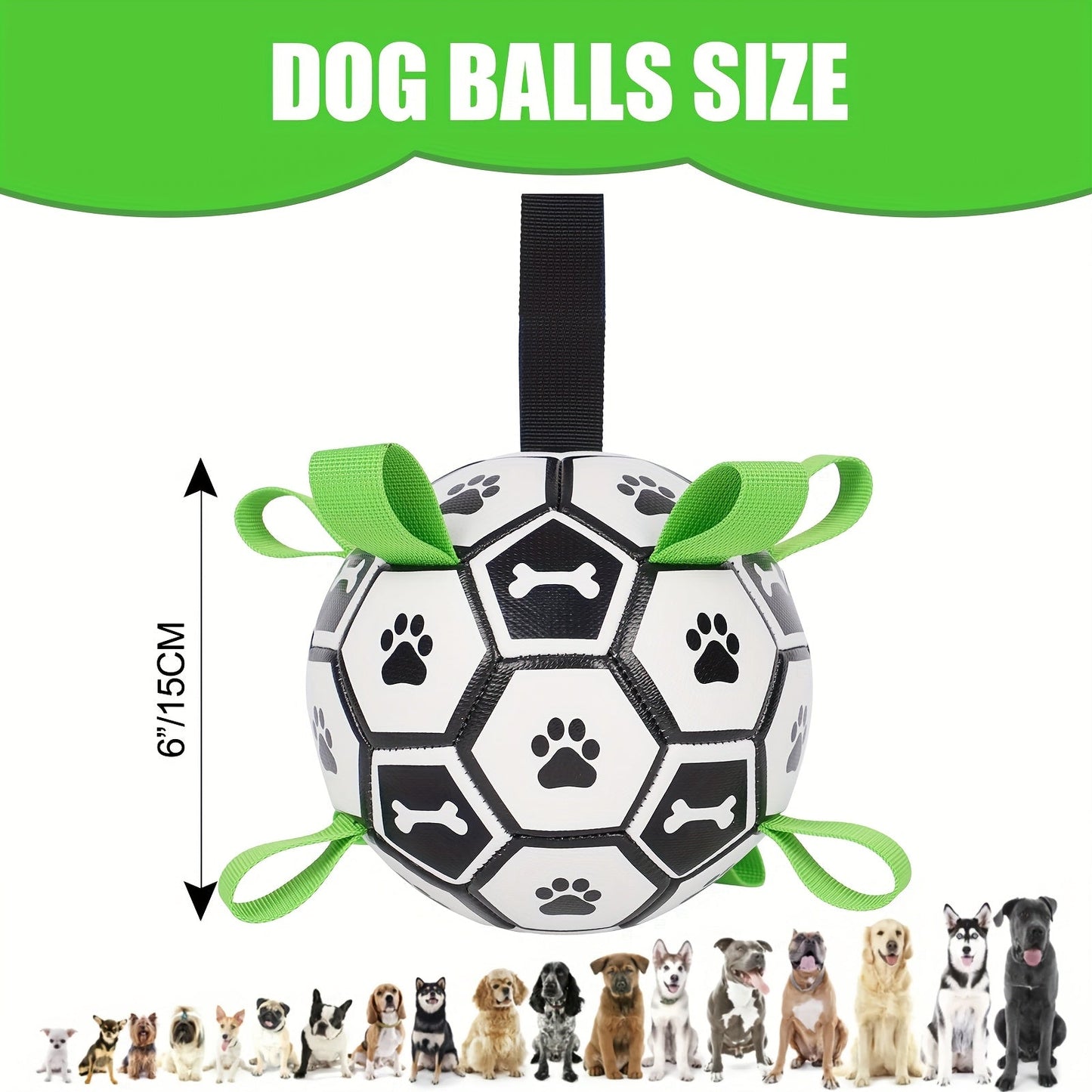 Soccer Ball Dog Toy with Straps – Durable Tug of War & Water Play Toy for Small & Medium Dogs, Includes Charging Cylinder, Perfect Christmas & Birthday Gift for Puppies