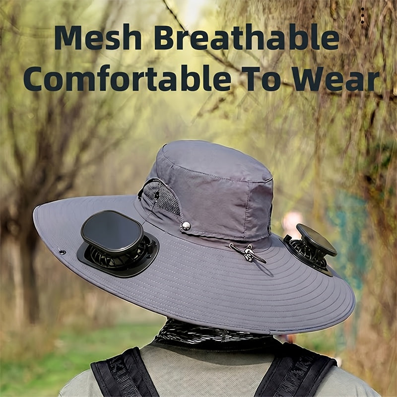 Solar Powered Fan Hat with USB Charging – Wide Brim Sun Protection Hat with Built-In Cooling Fan for Men, Lightweight Long Battery Life Outdoor Hat for Fishing, Hiking, Mountain Climbing & Daily Wear