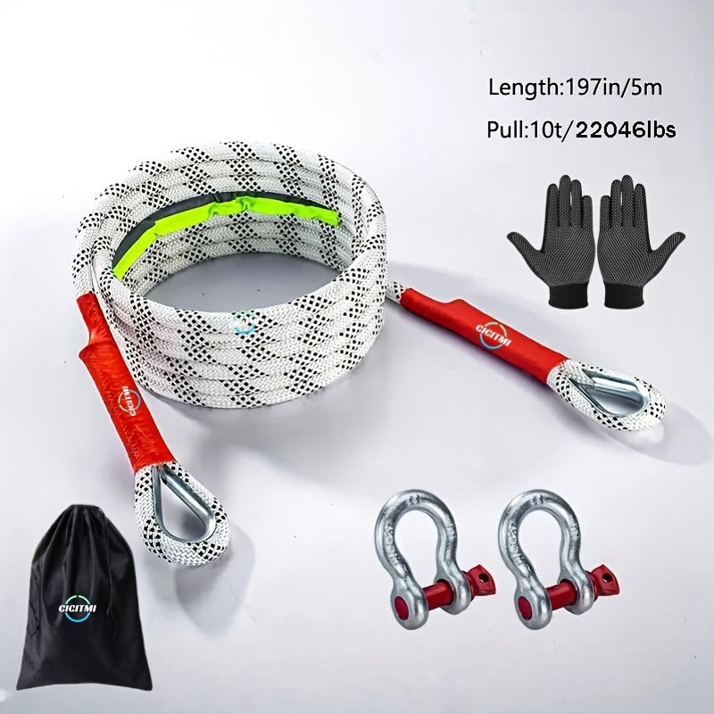 Heavy Duty Tow Hook & Tow Rope Set 16FT – Steel U-Shaped Hooks, Off-Road SUV Rescue Recovery Strap, 4 Capacity Options: 6613 / 11023 / 22046 / 39683 LBS