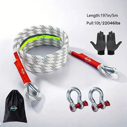 Heavy Duty Tow Hook & Tow Rope Set 16FT – Steel U-Shaped Hooks, Off-Road SUV Rescue Recovery Strap, 4 Capacity Options: 6613 / 11023 / 22046 / 39683 LBS