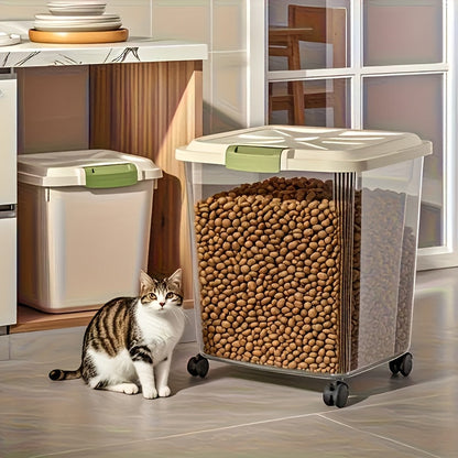 Airtight Pet Food Storage Container with Wheels Locking Lid Built-in Scoop Moisture-Proof Dog Cat Food Bin Kitchen Pantry 11 22 38 55 lbs Dry Food Storage