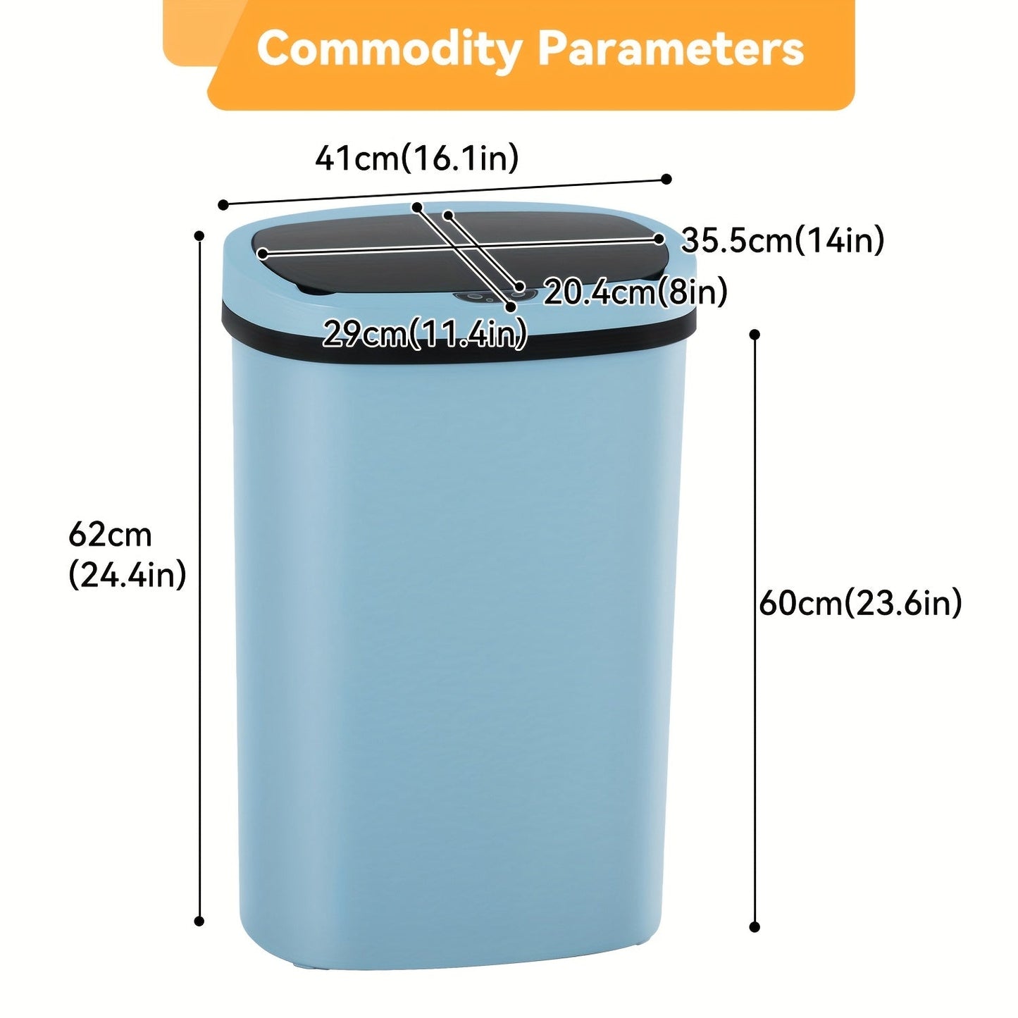 13 Gallon Touchless Trash Can 50L Automatic Motion Sensor Lid | Stainless Steel & Plastic Kitchen Waste Bin | Soft Close Hands-Free Garbage Can | Kitchen Office Bedroom | Black White Red Pink