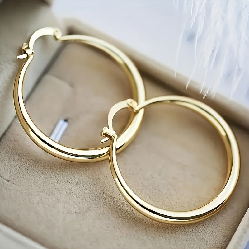 Gold Plated Copper Circle Hoop Earrings 2 Pairs – Twisted & Smooth Finish Elegant Women's Earrings, Lightweight Everyday Jewelry for Daily Wear, Party & Vacation Gift for Her