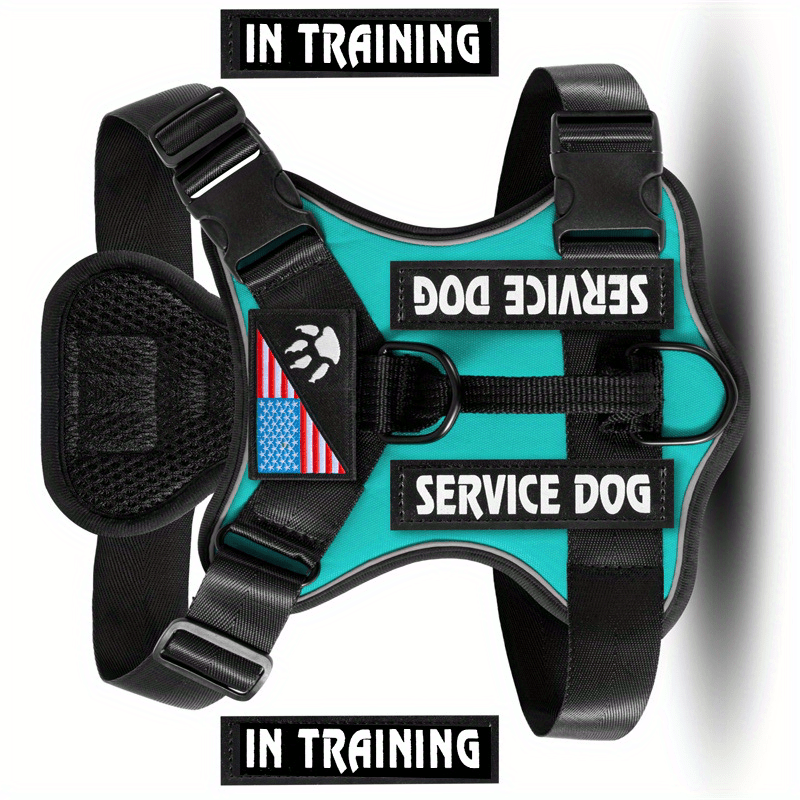 No-Pull Dog Harness Set Reflective Vest with 5 Patches – Adjustable Soft Oxford Mesh Service Dog Harness Front & Back Clip for Small Medium Large Dogs XS to XL