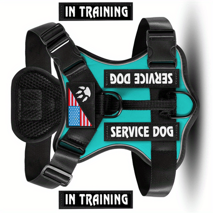 No-Pull Dog Harness Set Reflective Vest with 5 Patches – Adjustable Soft Oxford Mesh Service Dog Harness Front & Back Clip for Small Medium Large Dogs XS to XL