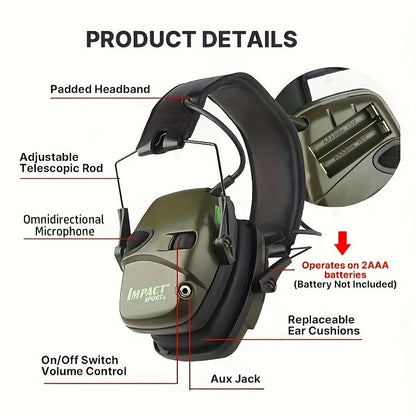 Tactical Electronic Shooting Earmuffs with Sound Amplification & Noise Cancelling - Head-Worn Hearing Protection for Hunting, Outdoor Range Shooting & Impact Sports