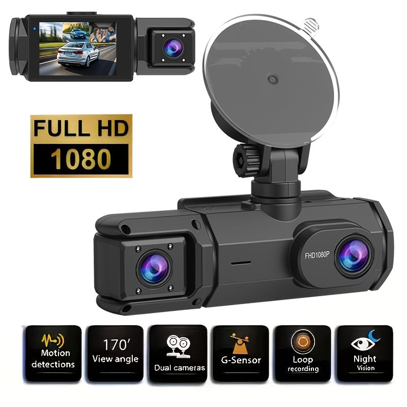 Dash Cam S2N 1080P HD Front and Rear Dual Camera with ADAS Night Vision G-Sensor Loop Recording 24Hr Parking Mode, 170° Wide Angle 2" IPS Screen Car DVR SD Card Not Included