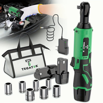 12V Cordless Ratchet Wrench Set 3/8" Drive 40 Ft-lbs – Variable Speed Trigger, Fast Charge, 7 Sockets, 1 or 2 Lithium-Ion Batteries for Automotive Repair, DIY & Valentine’s Day Gift for Men