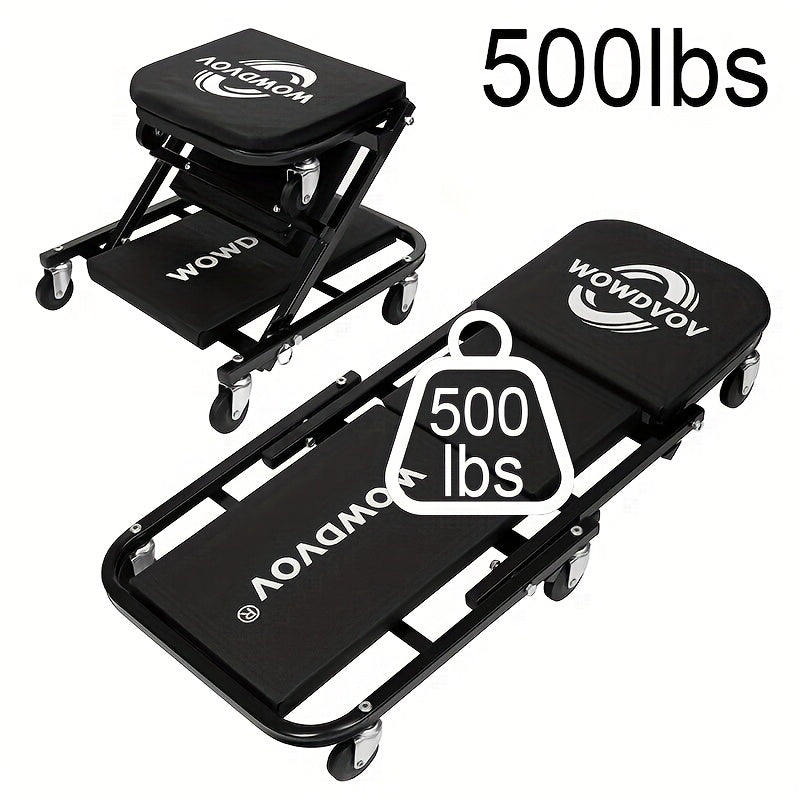 Mechanic Creeper Seat & Auto Repair Bench 3-in-1 – Foldable Z-Shaped Garage Stool with 500 Lb Capacity, 6 Wheel Rollers, Adjustable Lying, Sitting & Leaning Positions for Car Repair & Workshop