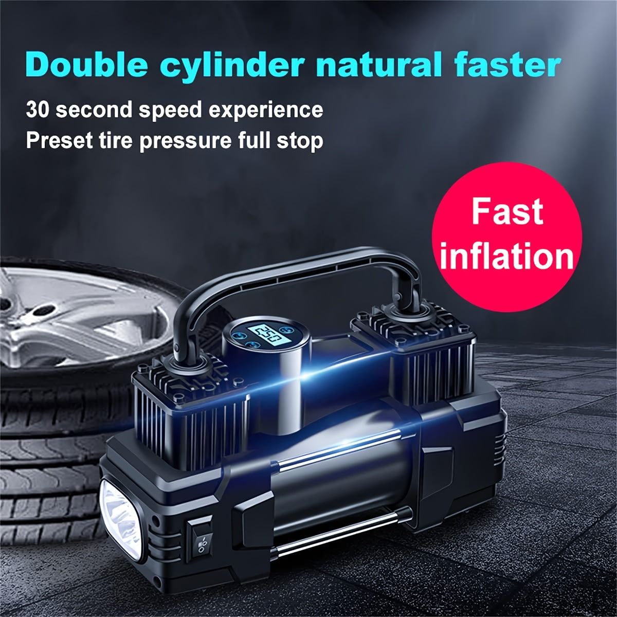 12V 150 PSI Portable Tire Inflator Air Compressor – Dual Cylinder Auto Air Pump with LED Digital Pressure Gauge, Auto Shutoff & LED Light for Car, SUV, Truck, Bicycle, Basketball & Inflatables