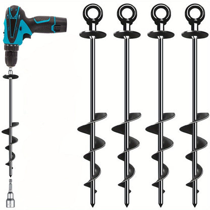 18 Inch Heavy-Duty Spiral Ground Anchors Carbon Steel – 4 or 6 Pack Screw-In Earth Auger Stakes for Tent, Trampoline, Dog Tie-Out, Garden & Outdoor Camping Secure Anchoring