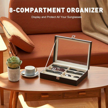 8-Slot PU Leather Eyeglasses Storage Case – Large Capacity Glasses Organizer Box for Sunglasses Reading Glasses, Luxury Household Collection Display Case in Black White Green