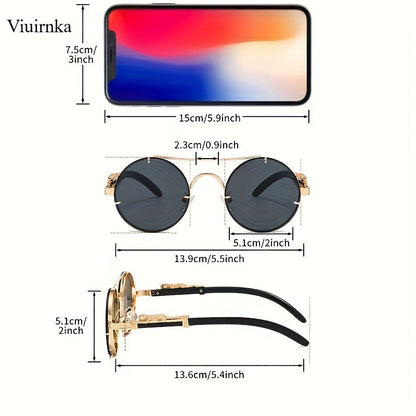Round Metal Frame Sunglasses with Gradient PC Lenses Double Bridge Leopard Hinges Unisex Trendy Eyewear with Protection Case for Women and Men Vacation Street Style